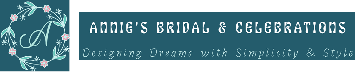 Bridal logo with floral wreath and text.