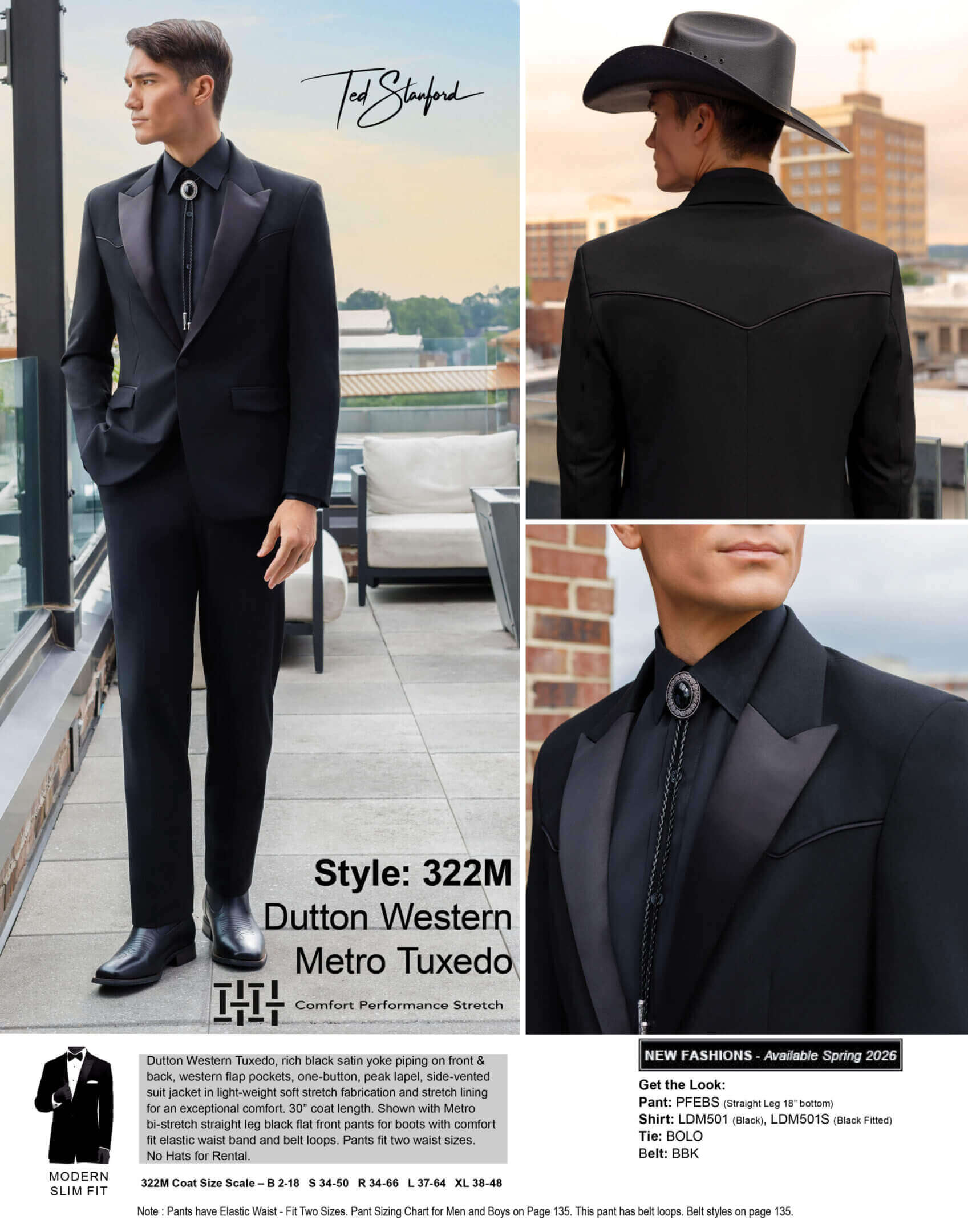 Man modeling a Western-style tuxedo.