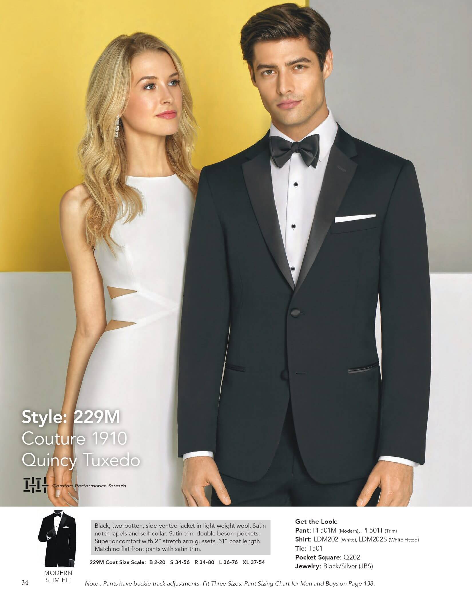 Man in tuxedo with woman in dress.
