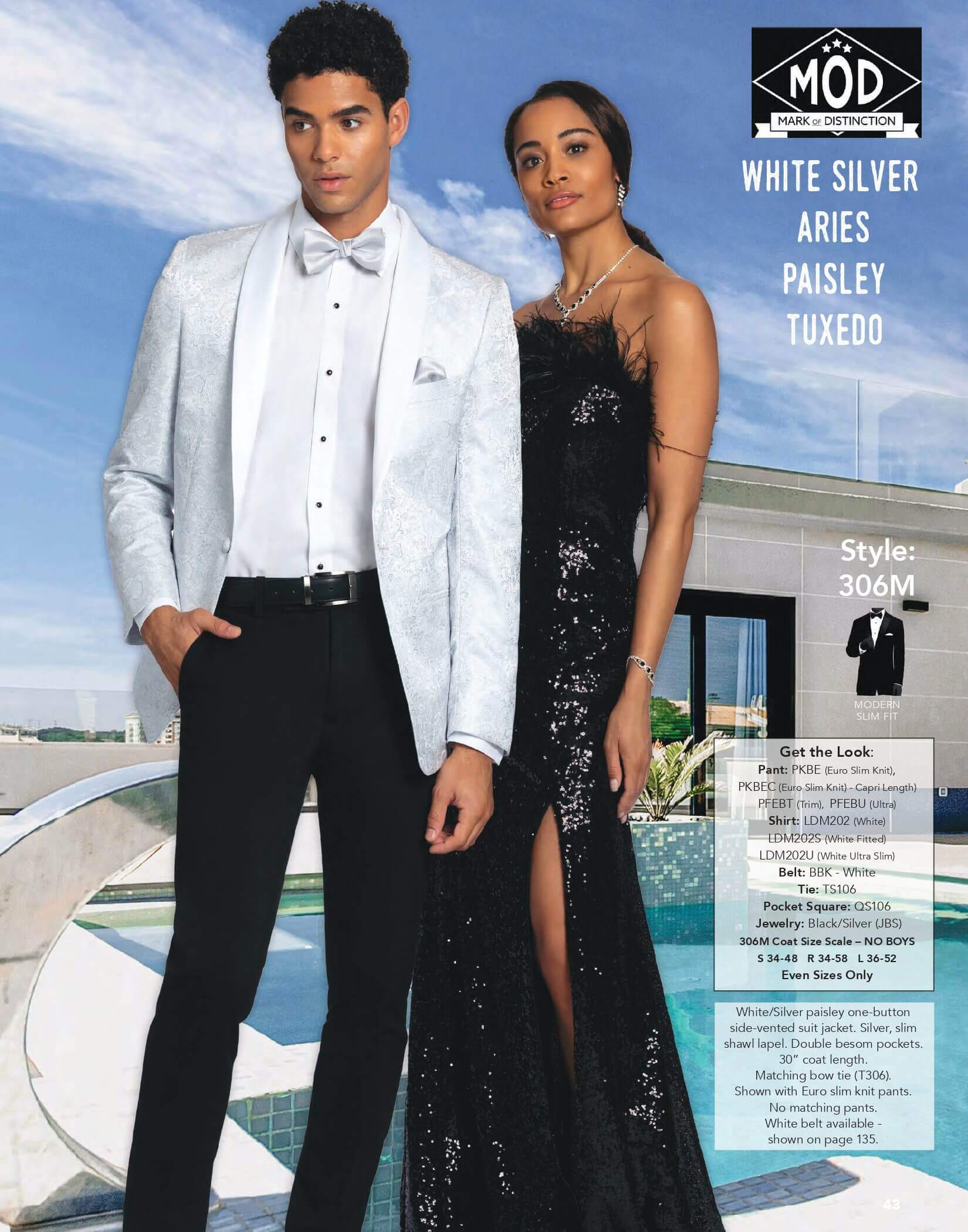 Couple in formal attire by the pool.